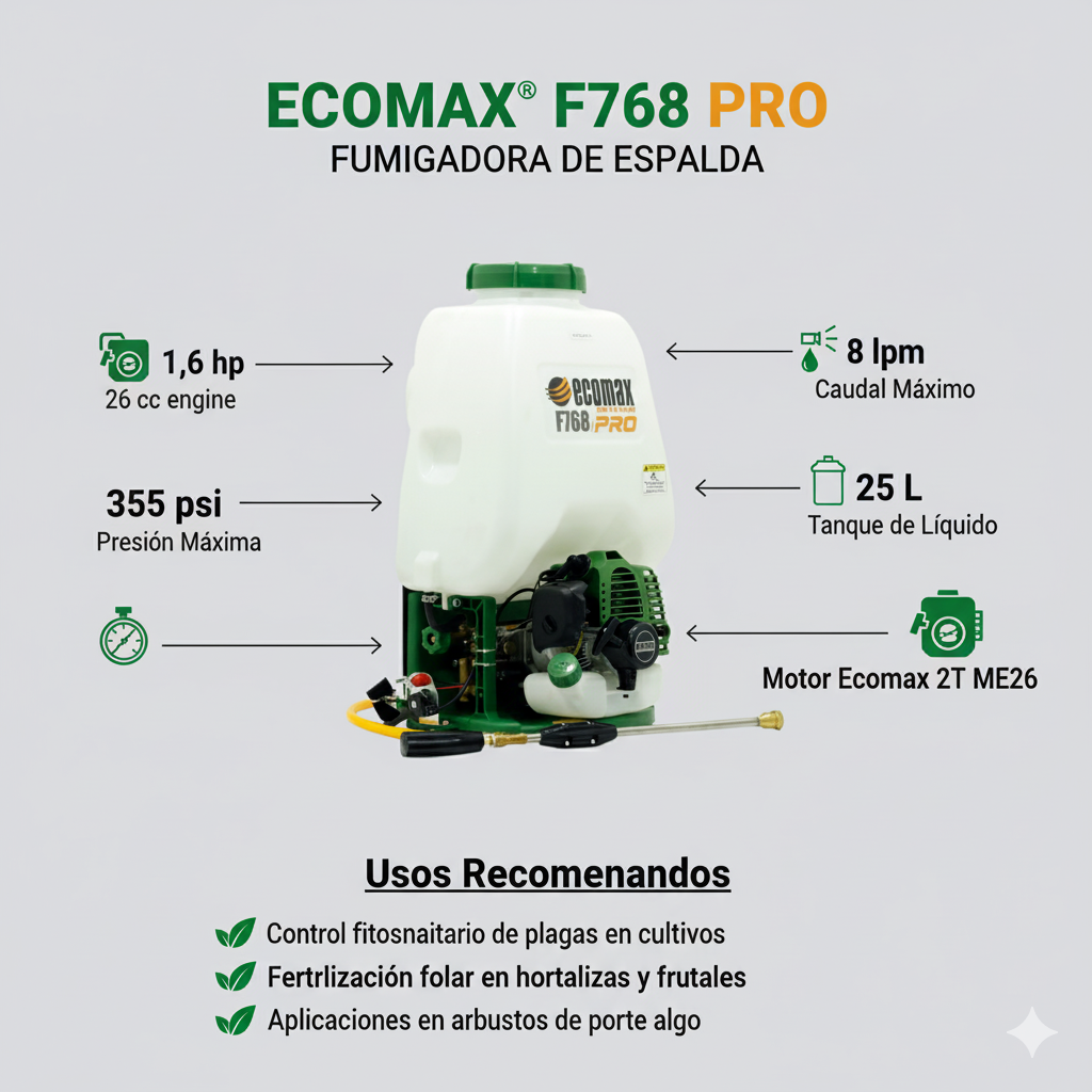 Fumigadora De Espalda Ecomax A Motor F768 2t Verde - Imagen 2