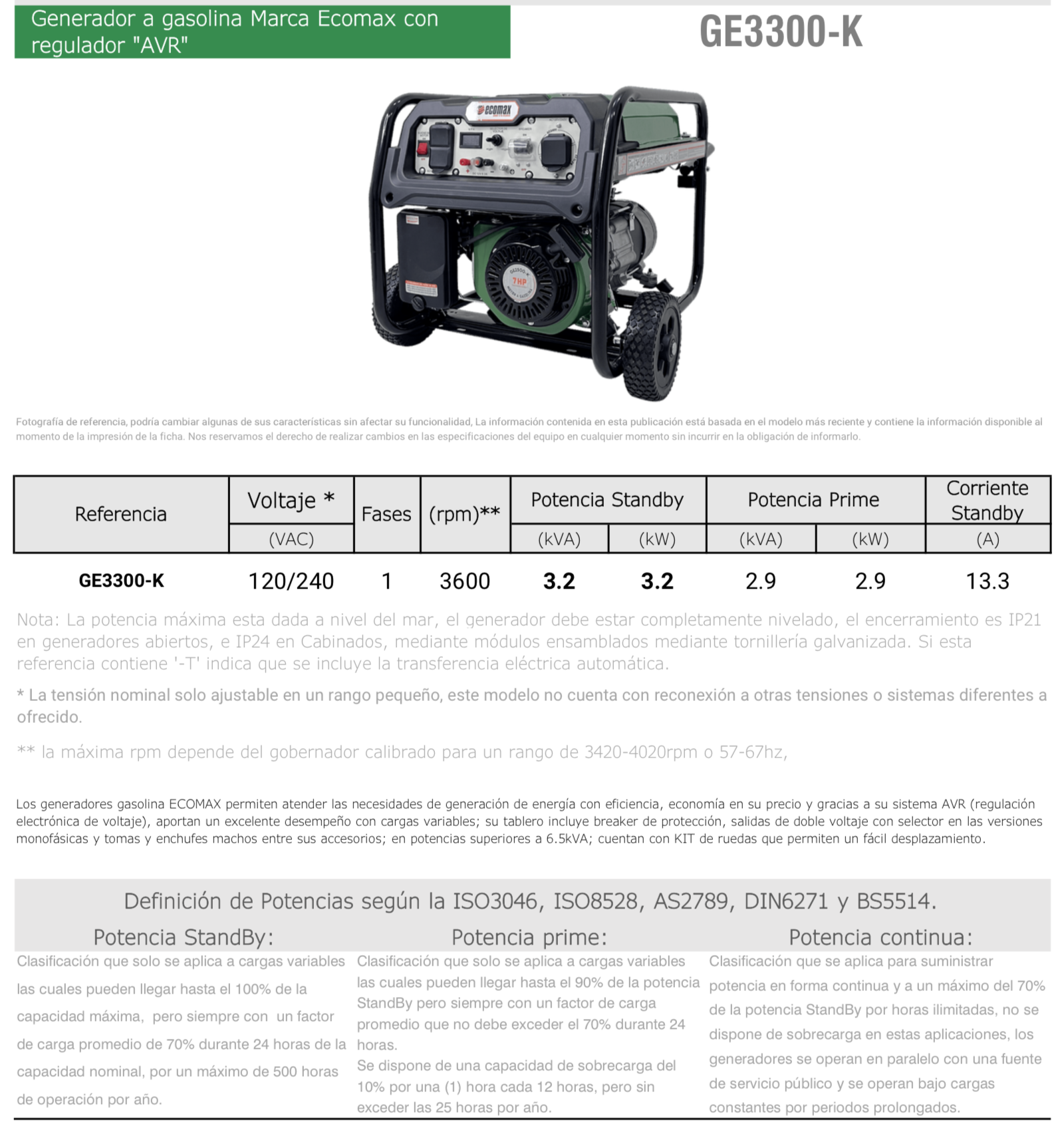 Planta Eléctrica Ecomax GE3300-K 3.2KW AVR 120/240V Hogar, Finca, Respaldo - Imagen 6